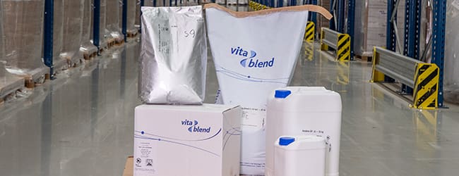 different sizes of vitablend packaging. Bags and boxes.
